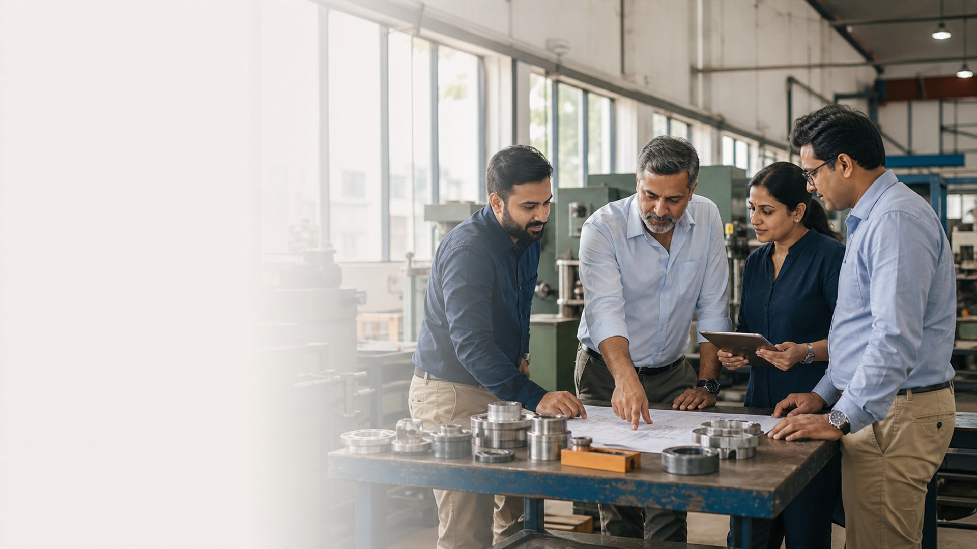 Indian MSME professionals reviewing manufacturing plans in a workshop